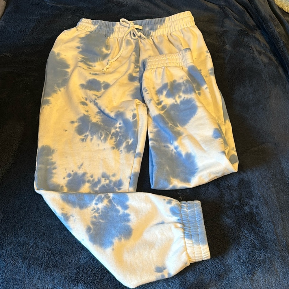 White and blue adika sweatpants